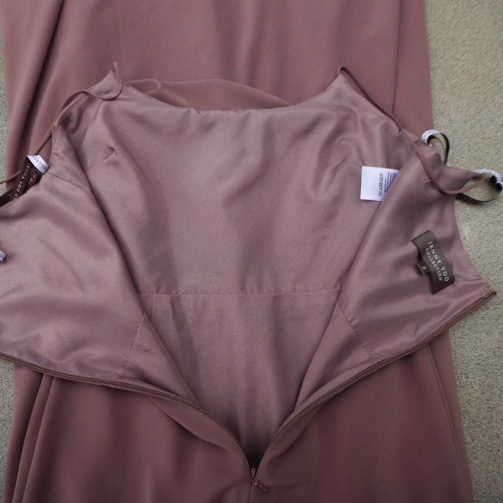 Jenny Yoo Collection Maxi Dress Taupe Brown Ruffles Zip Back Lined Gala 2 - Picture 5 of 9